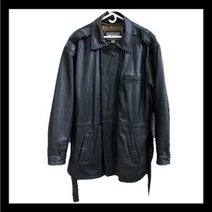 Wilsons Vintage Black Leather Trench Coat Y2K Men’s XLT Thinsulate Liner‎ Belted